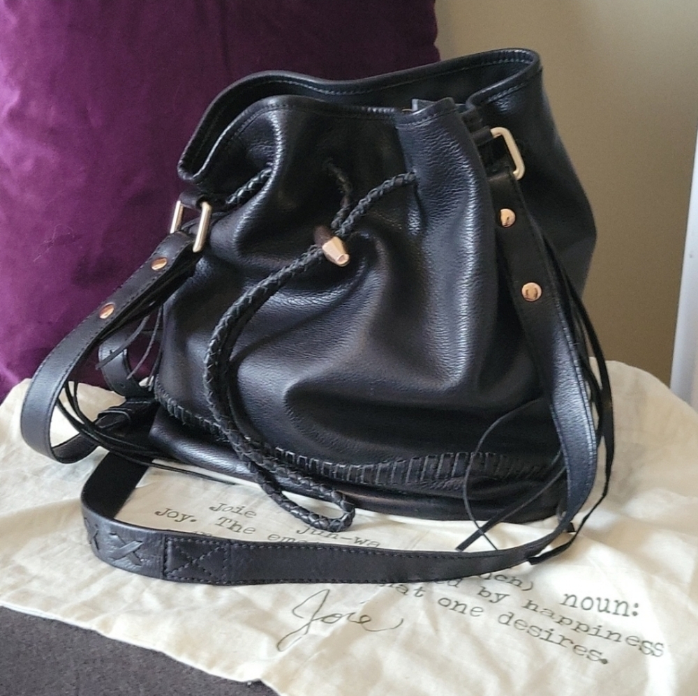 Joie Mabel Leather Bucket Fringe Festival Boho Bohemian Celebrity Bag
